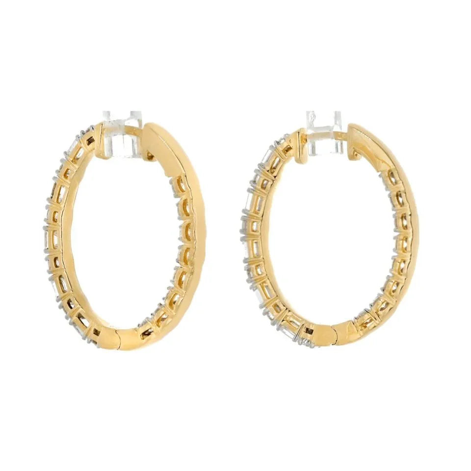 14K Yellow Gold Emerald Cut and Round Cut Diamond Inside Out Earrings - The Back Vault