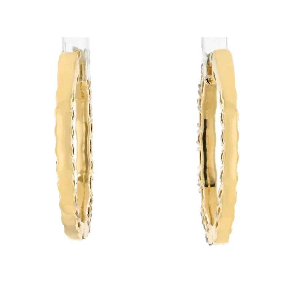 14K Yellow Gold Emerald Cut and Round Cut Diamond Inside Out Earrings - The Back Vault