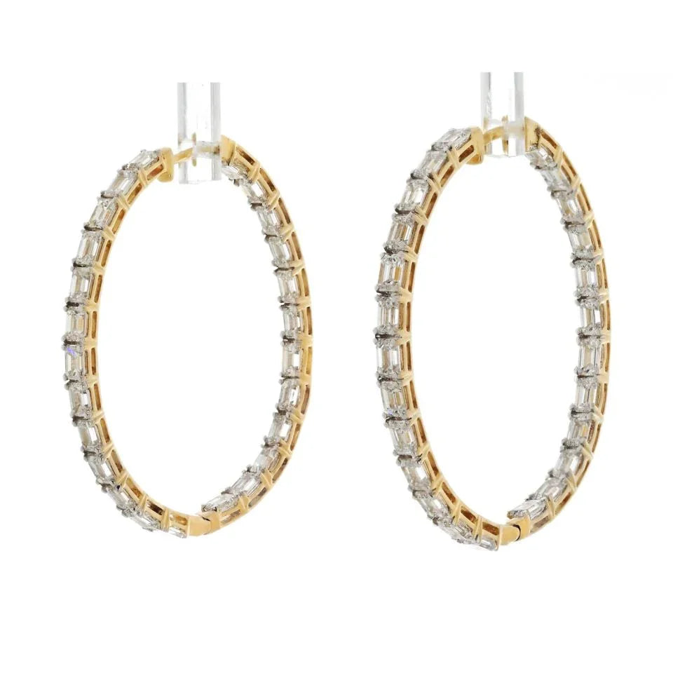 14K Yellow Gold 7.50cttw Diamond Inside Out Hoop Earrings - The Back Vault