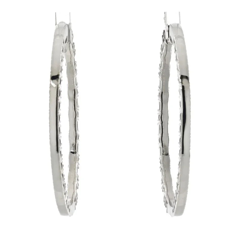 14K White Gold 7.50cttw Emerald And Round Cut Diamond Hoop Earrings - The Back Vault