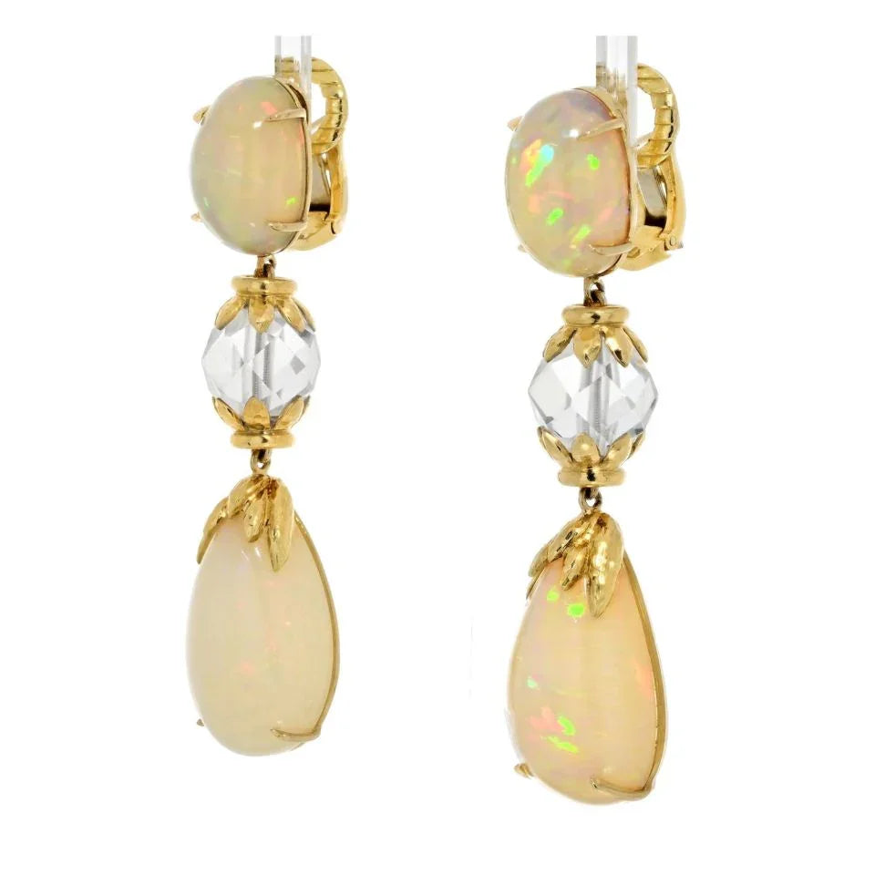 David Webb Brooch Platinum & 18K Yellow Gold Newport Opal Rock Crystal Earrings - The Back Vault