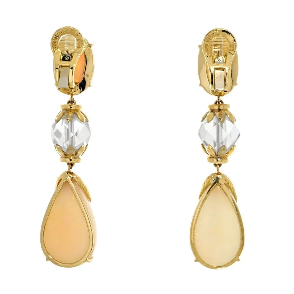 David Webb Brooch Platinum & 18K Yellow Gold Newport Opal Rock Crystal Earrings - The Back Vault