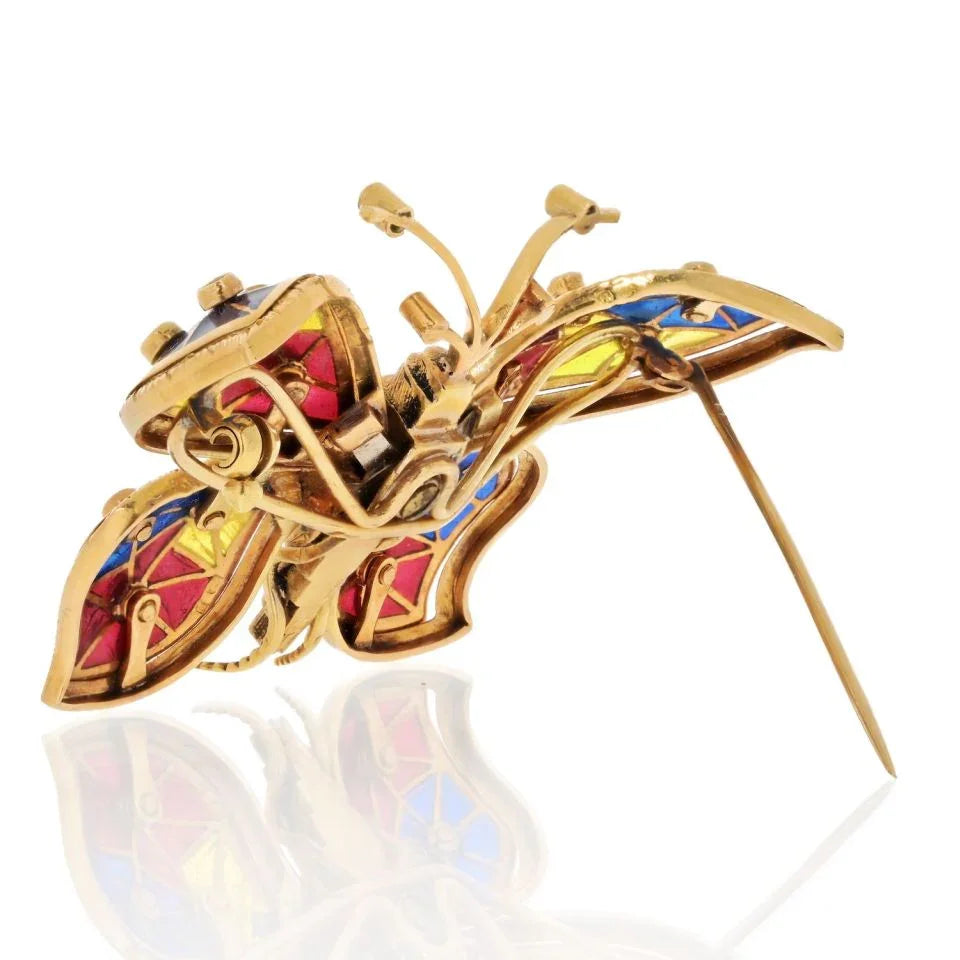 18K Yellow Gold Enamel Butterfly Brooch - The Back Vault