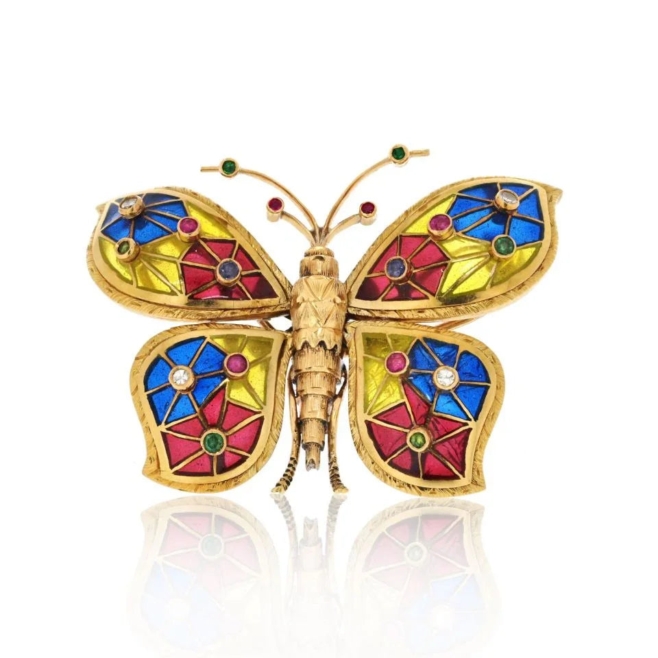 18K Yellow Gold Enamel Butterfly Brooch - The Back Vault
