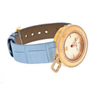 Van Cleef & Arpels 18K Yellow Gold 32mm Charm Diamond Bezel Alligator Blue Strap Women Watch - The Back Vault