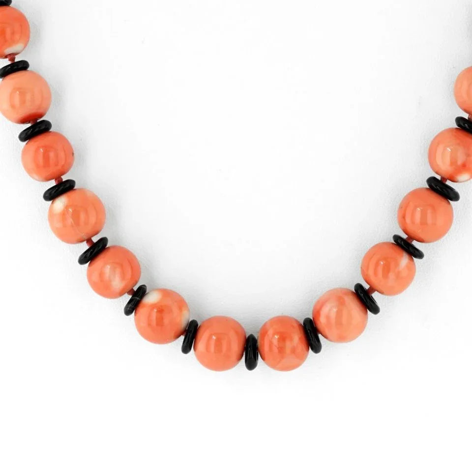 Bvlgari 18K Yellow Gold Coral, Diamond, Black Enamel Necklace - The Back Vault