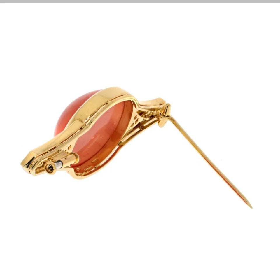 Bvlgari 18K Yellow Gold Coral, Black Enamel And Diamond Brooch - The Back Vault