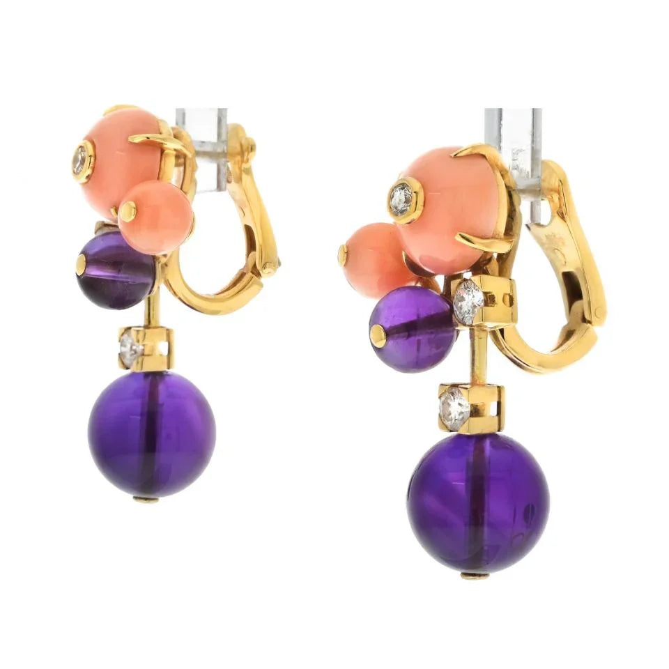 Cartier Delices de goa 18K Yellow Gold Delices De Goa Diamond, Coral And Amethyst Earrings - The Back Vault