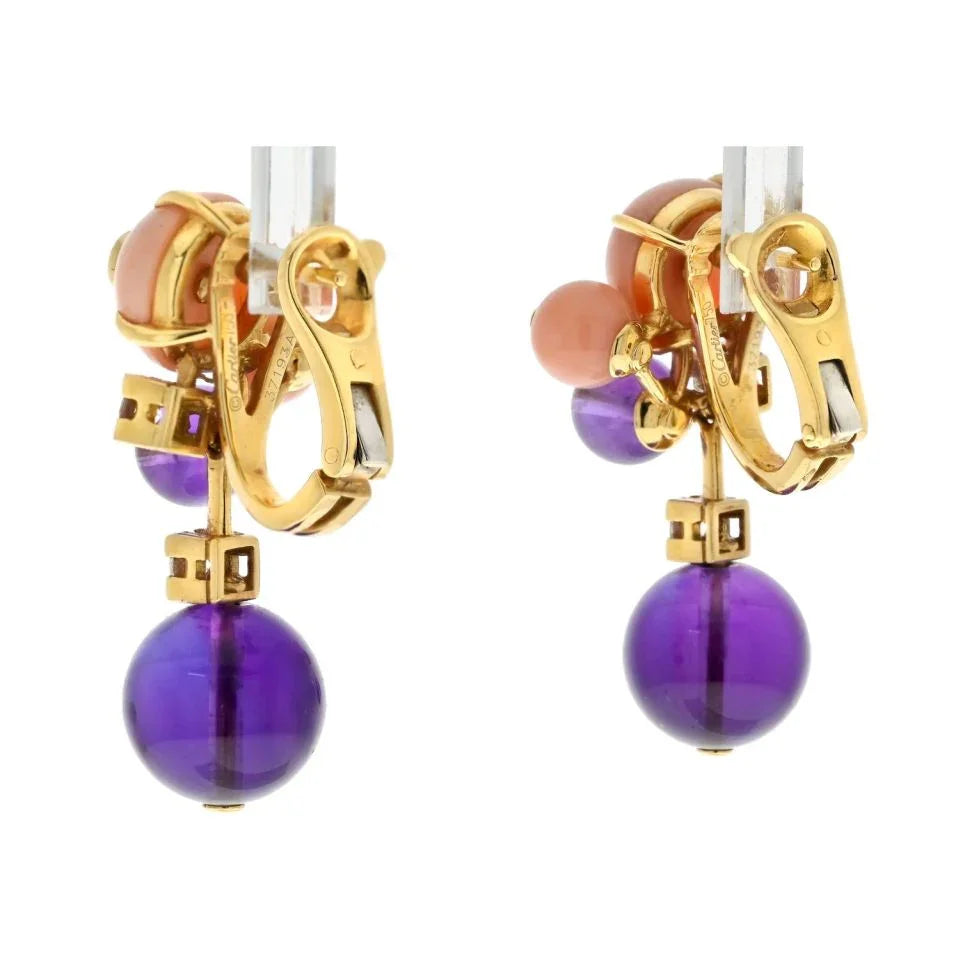Cartier Delices de goa 18K Yellow Gold Delices De Goa Diamond, Coral And Amethyst Earrings - The Back Vault