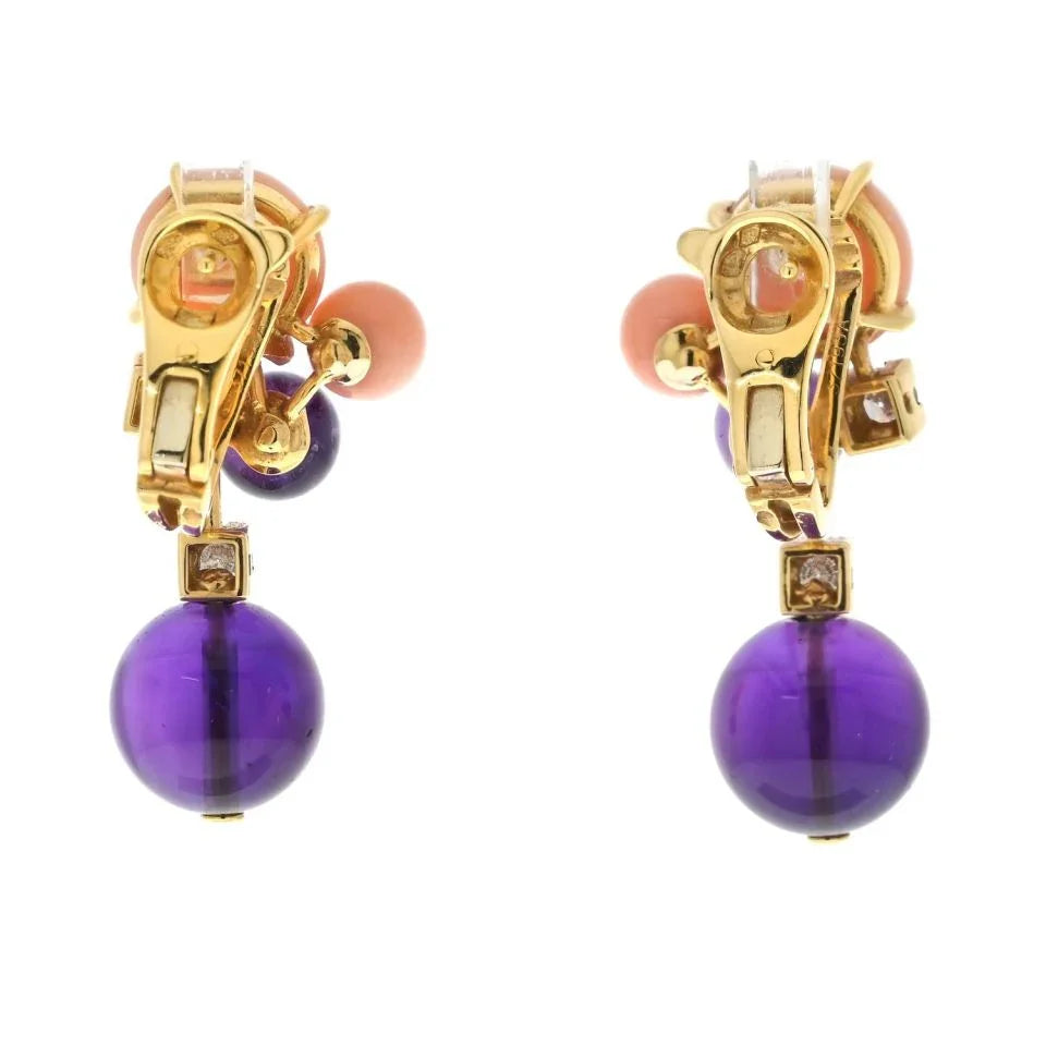 Cartier Delices de goa 18K Yellow Gold Delices De Goa Diamond, Coral And Amethyst Earrings - The Back Vault