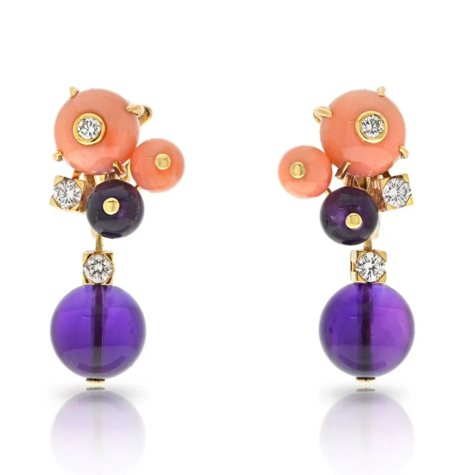 Cartier Delices de goa 18K Yellow Gold Delices De Goa Diamond, Coral And Amethyst Earrings - The Back Vault