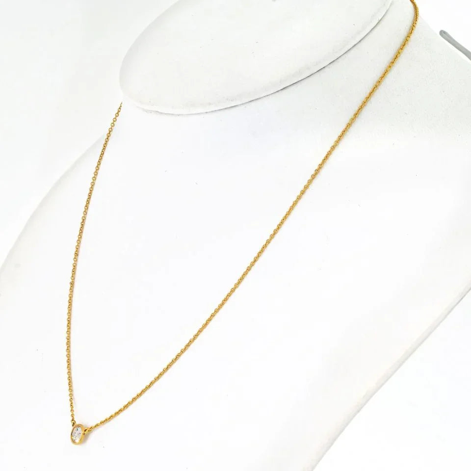 Tiffany & Co. 18K Yellow Gold 0.45ct Round Diamond Bezel Set Pendant Necklace - The Back Vault