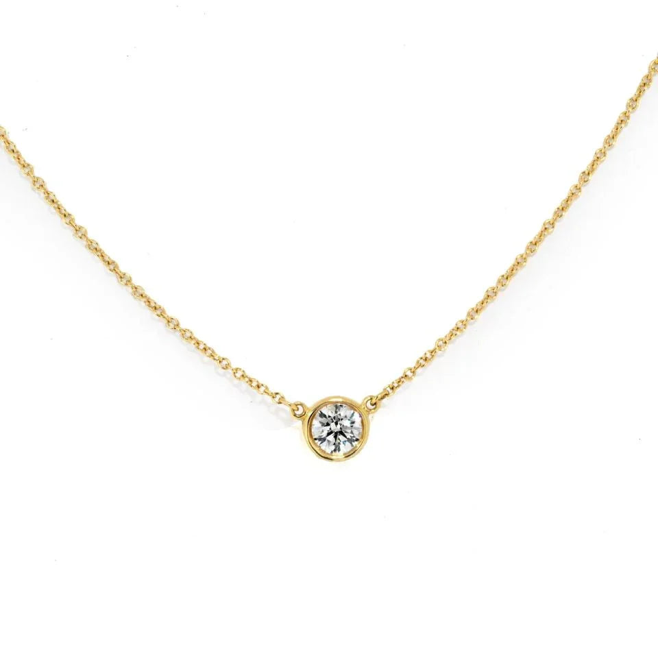 Tiffany & Co. 18K Yellow Gold 0.45ct Round Diamond Bezel Set Pendant Necklace - The Back Vault