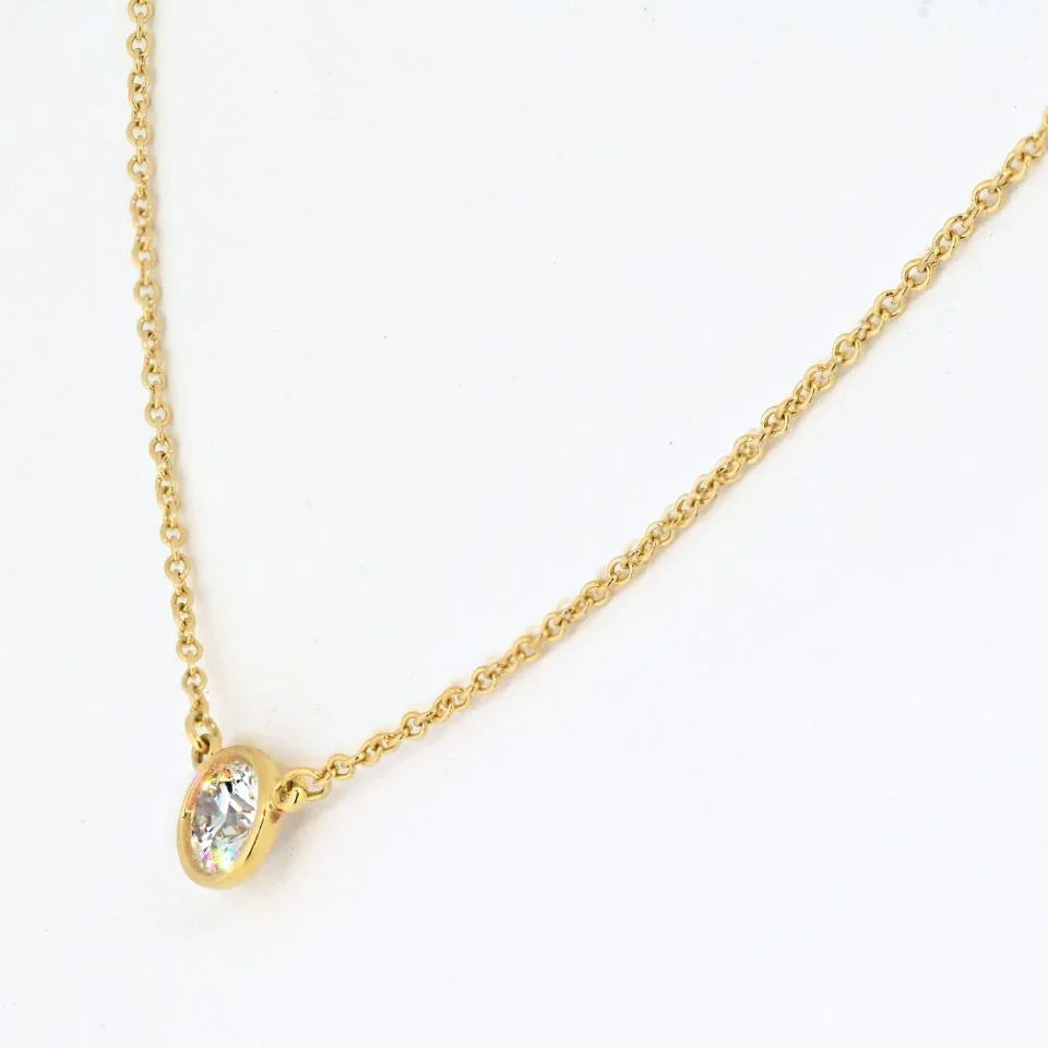Tiffany & Co. 18K Yellow Gold 0.45ct Round Diamond Bezel Set Pendant Necklace - The Back Vault