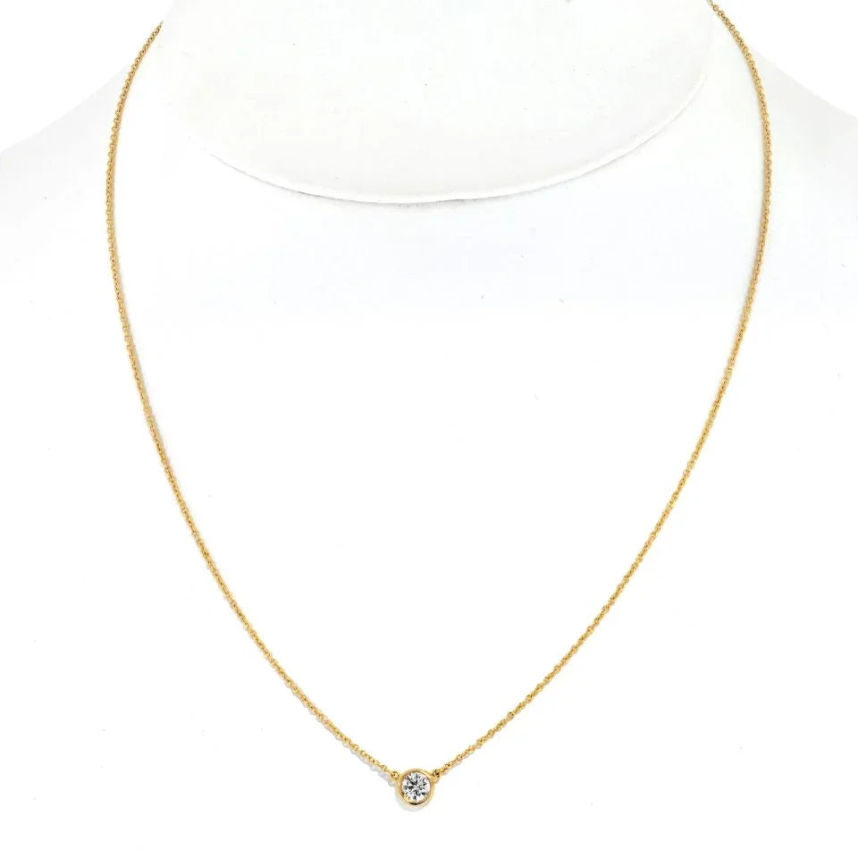 Tiffany & Co. 18K Yellow Gold 0.45ct Round Diamond Bezel Set Pendant Necklace - The Back Vault