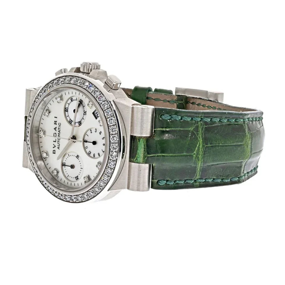 Bvlgari 18K White Gold CHW 35G Diagono Diamond Women Watch - The Back Vault