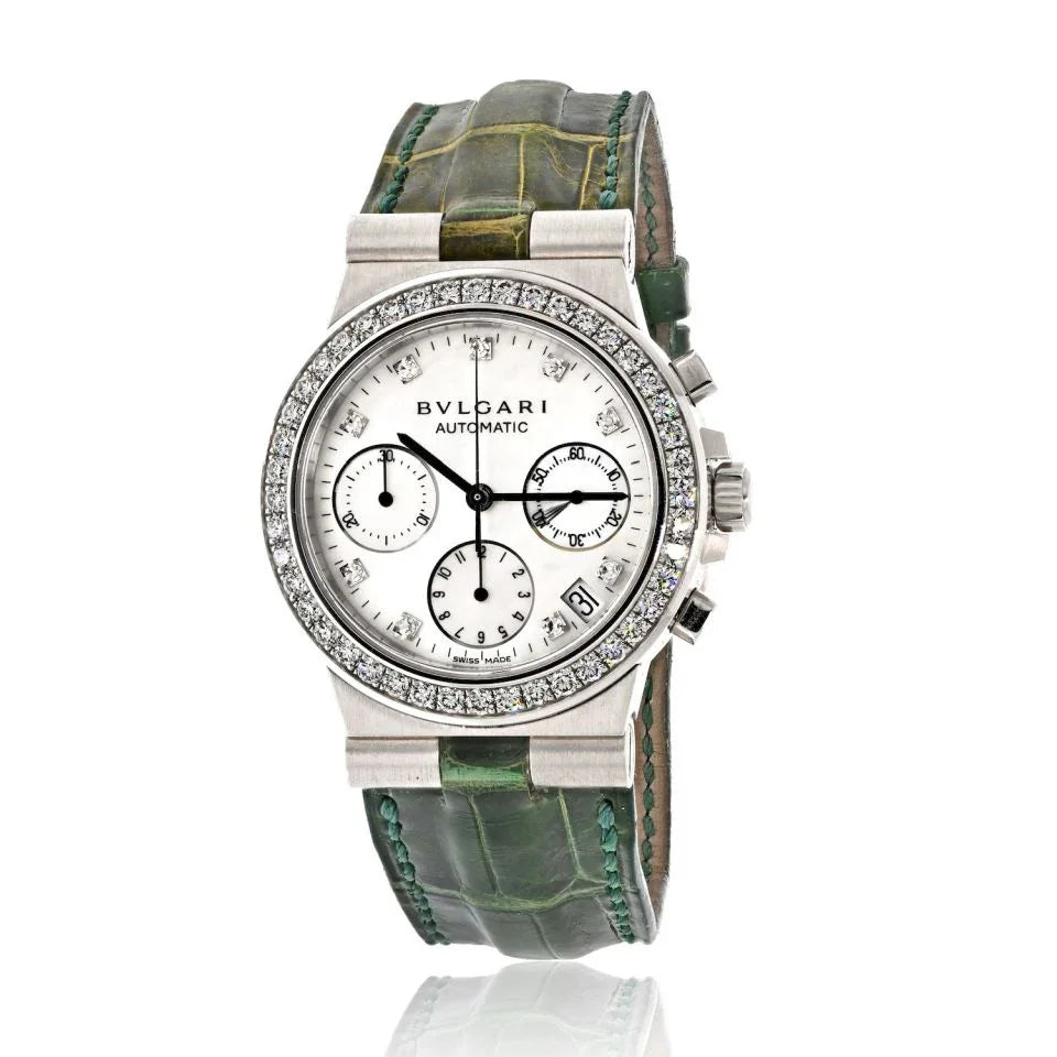Bvlgari 18K White Gold CHW 35G Diagono Diamond Women Watch - The Back Vault