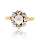 14K Yellow Gold 0.80cttw Old Cut Diamond And Pearl Floral Style Ring - The Back Vault