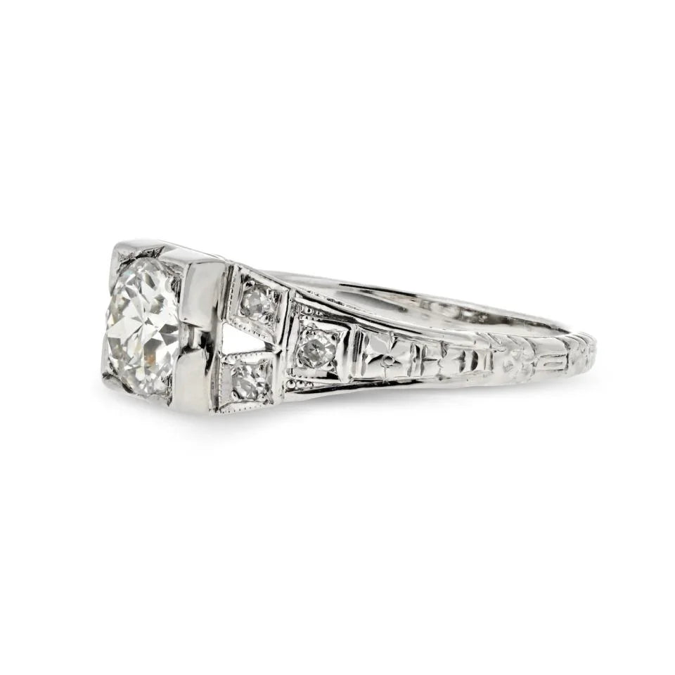 18K White Gold 0.85 Old European Cut Diamond Engagement Ring - The Back Vault