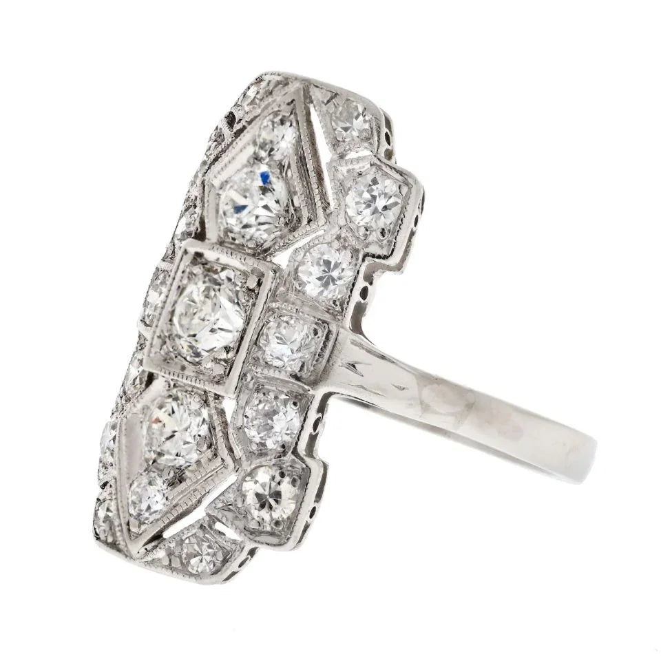 Platinum 1.50cttw Diamond Filigree Deco Ring - The Back Vault