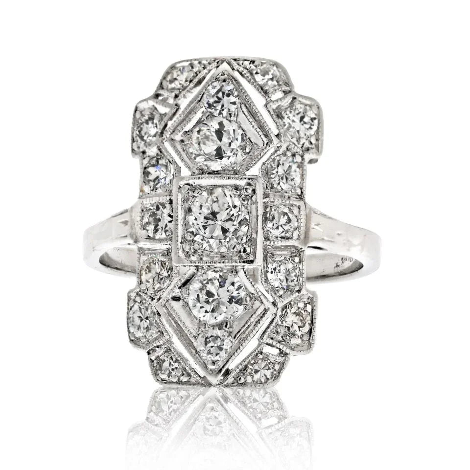 Platinum 1.50cttw Diamond Filigree Deco Ring - The Back Vault