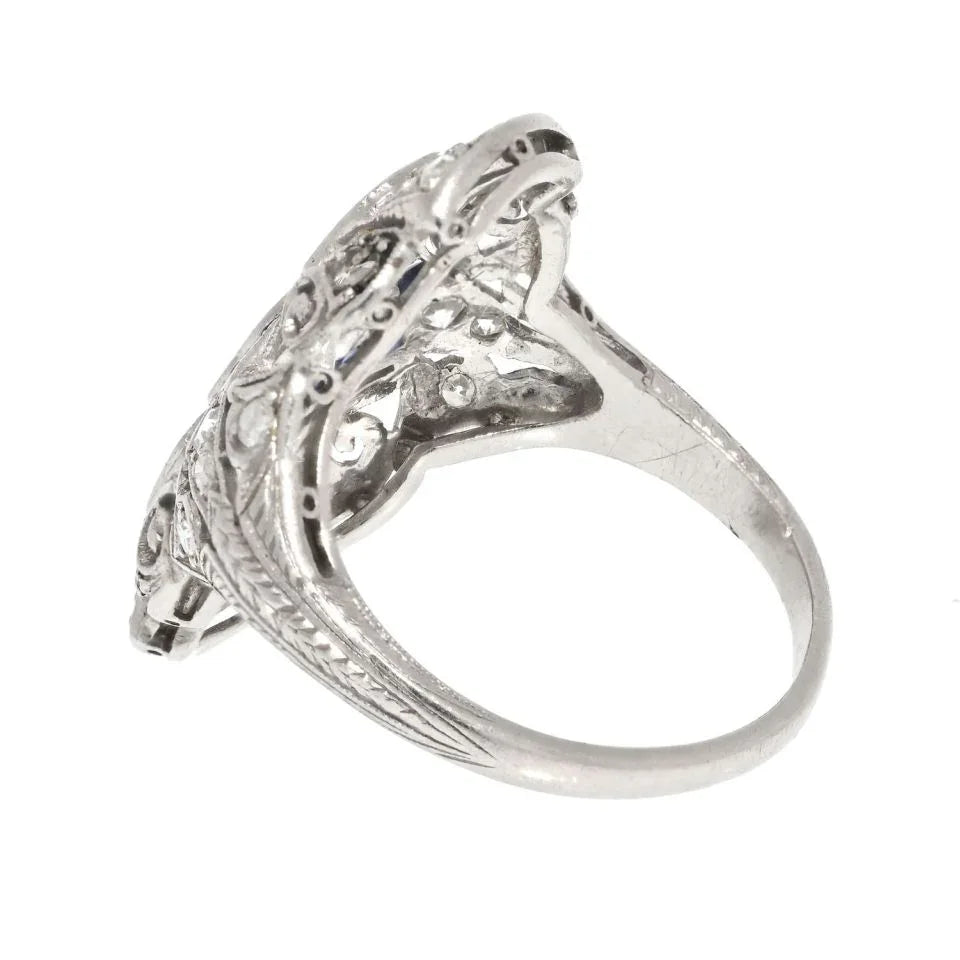 Platinum 1.00cttw Diamond And Sapphire Deco Ring - The Back Vault