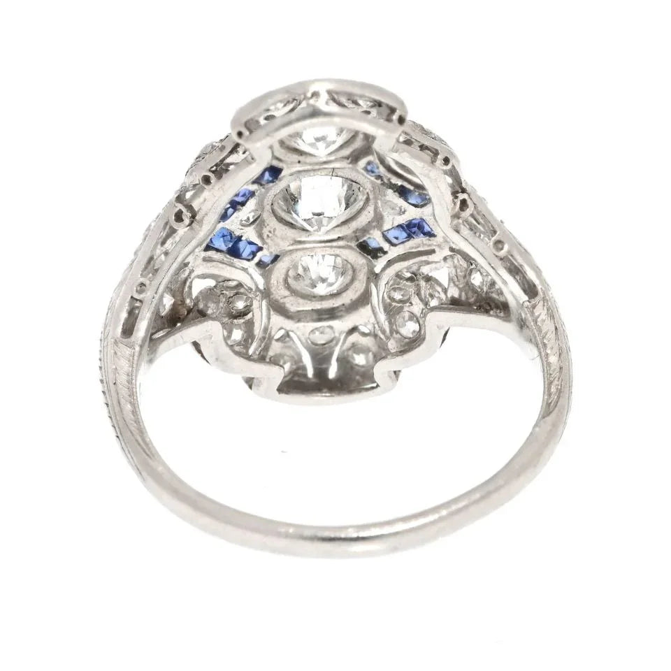 Platinum 1.00cttw Diamond And Sapphire Deco Ring - The Back Vault