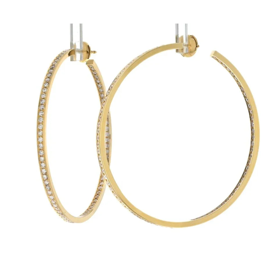 Cartier 18K Yellow Gold 5.00cttw Round Diamond Large Hoop Earrings - The Back Vault