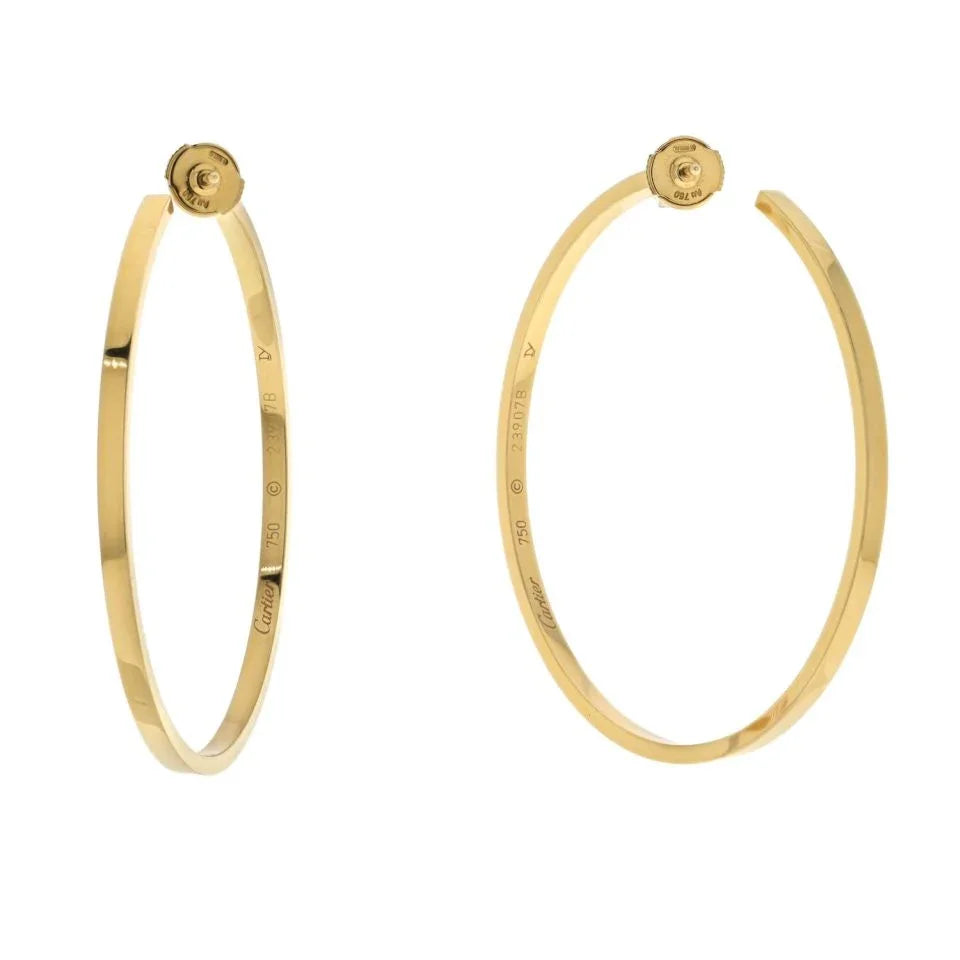 Cartier 18K Yellow Gold 5.00cttw Round Diamond Large Hoop Earrings - The Back Vault