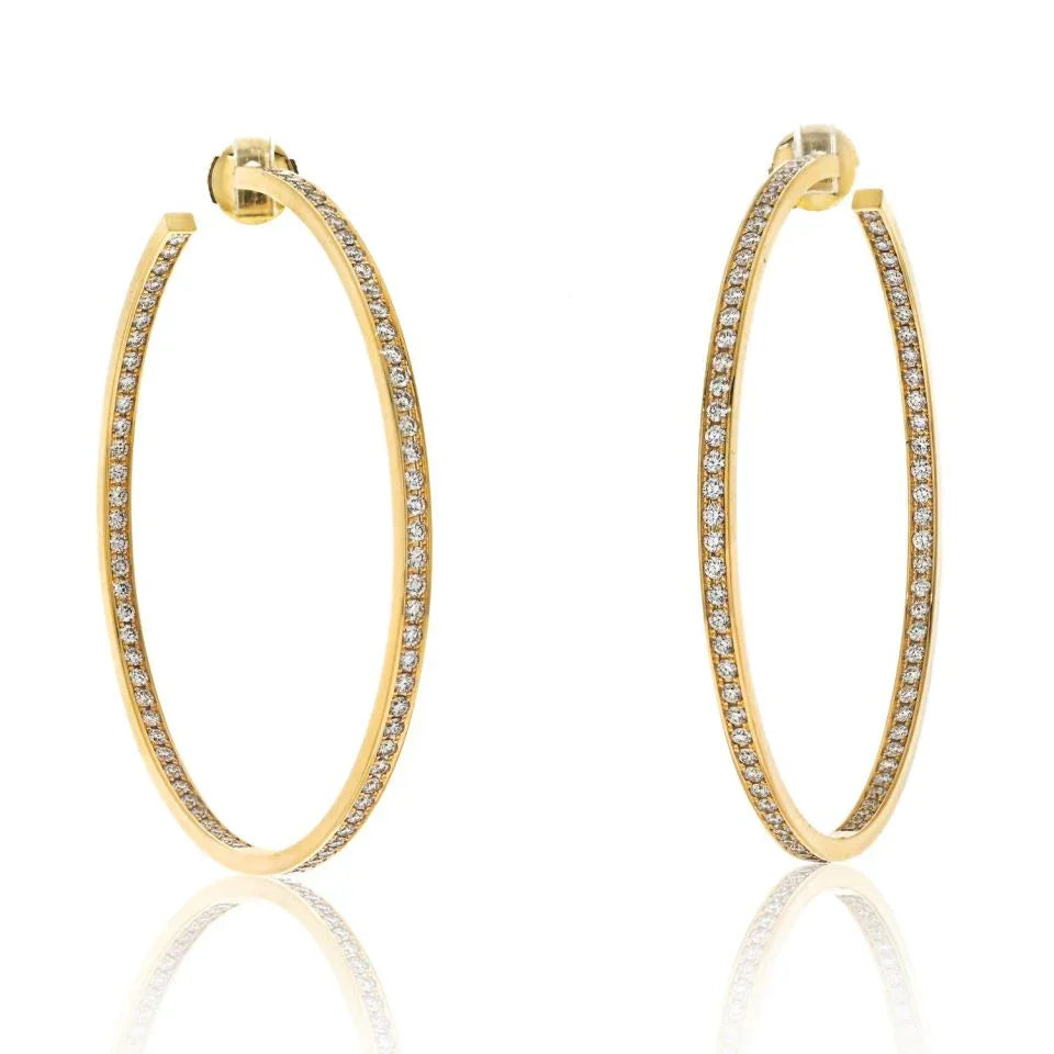 Cartier 18K Yellow Gold 5.00cttw Round Diamond Large Hoop Earrings - The Back Vault