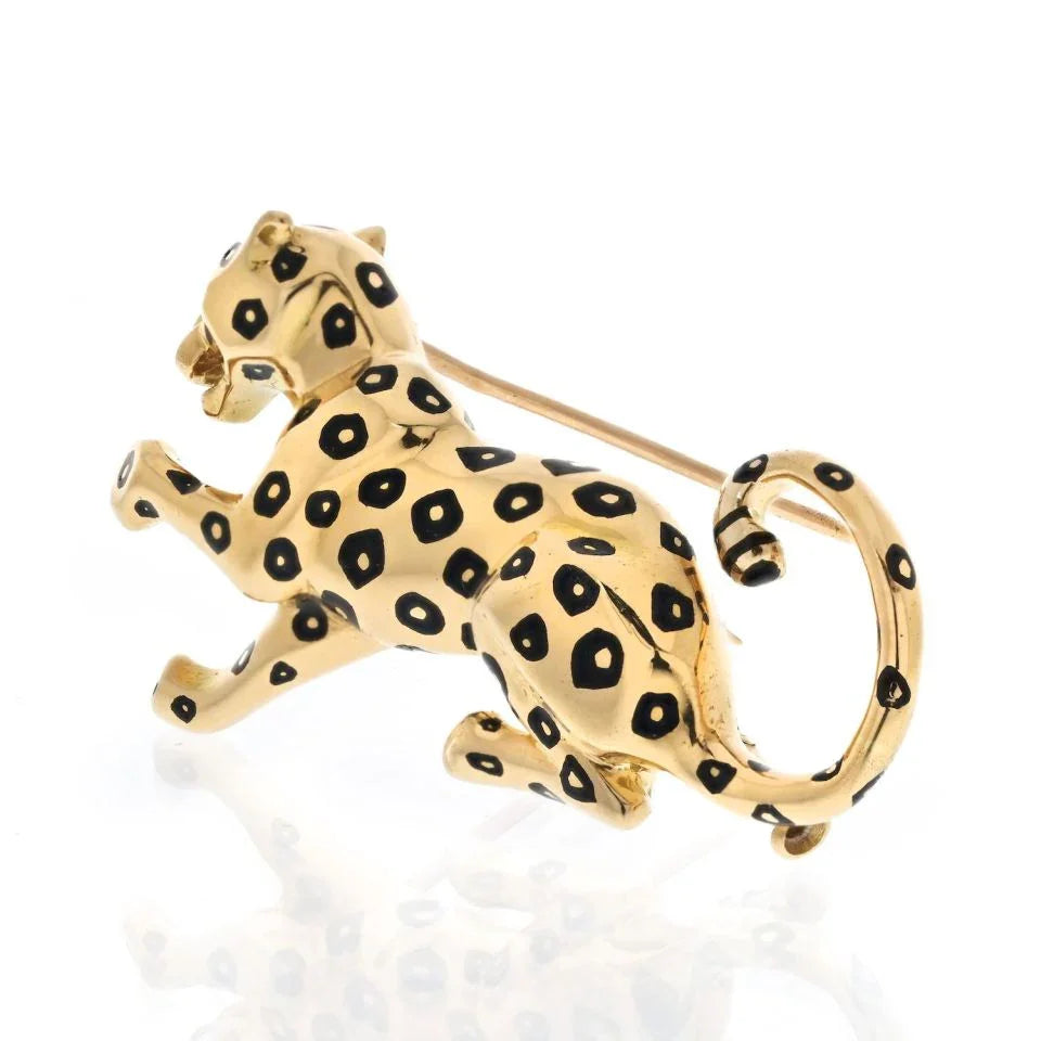 Cartier Platinum & 18K Yellow Gold Panthere Spotted Lacquer Brooch - The Back Vault