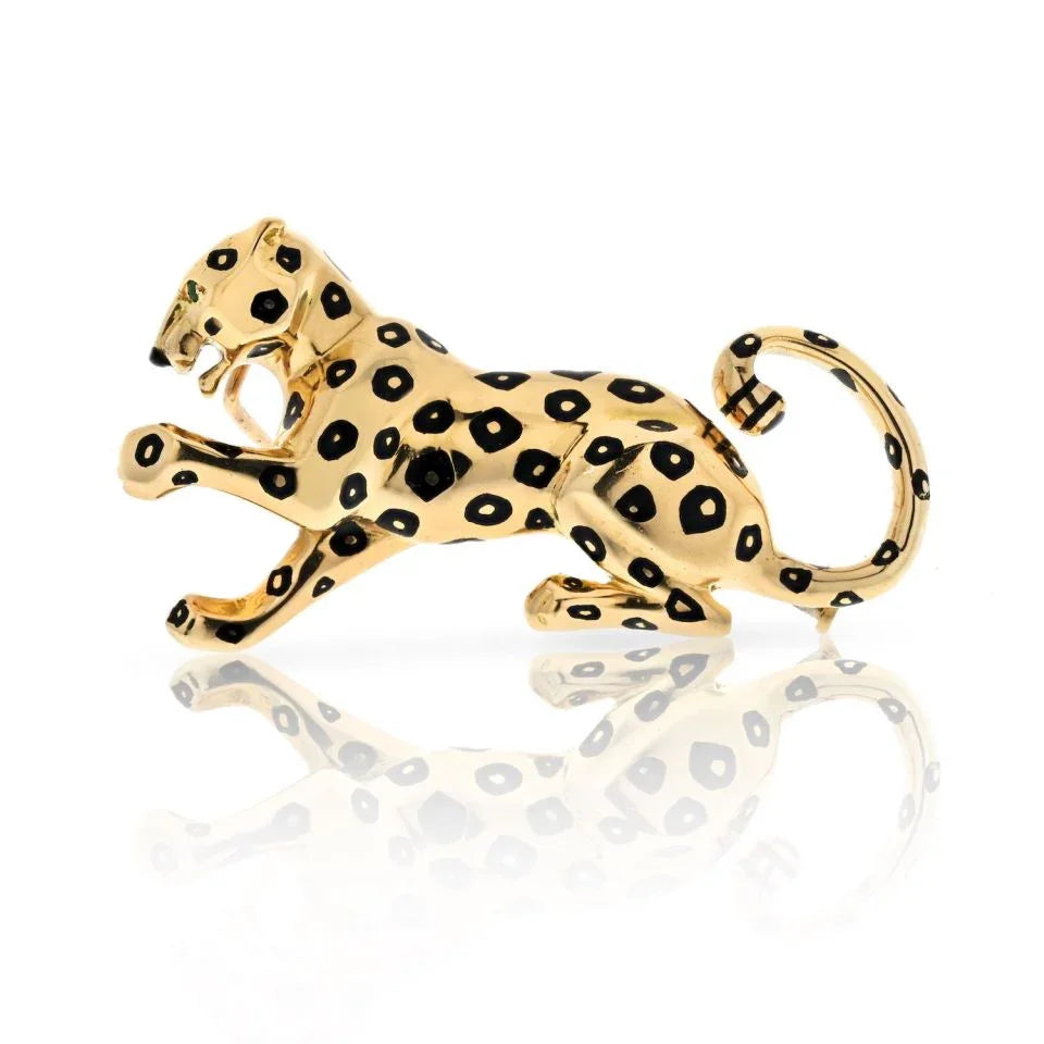 Cartier Platinum & 18K Yellow Gold Panthere Spotted Lacquer Brooch - The Back Vault