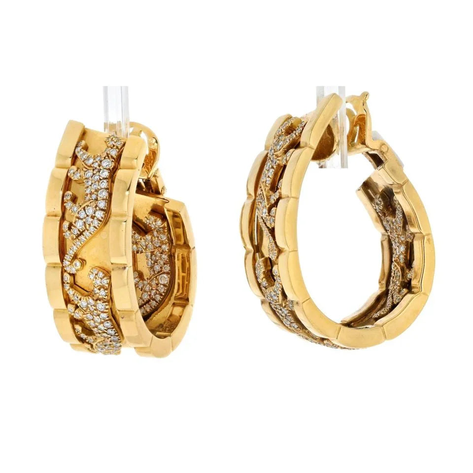 Cartier Platinum & 18K Yellow Gold Walking Pantheres Diamond Hoop Earrings - The Back Vault
