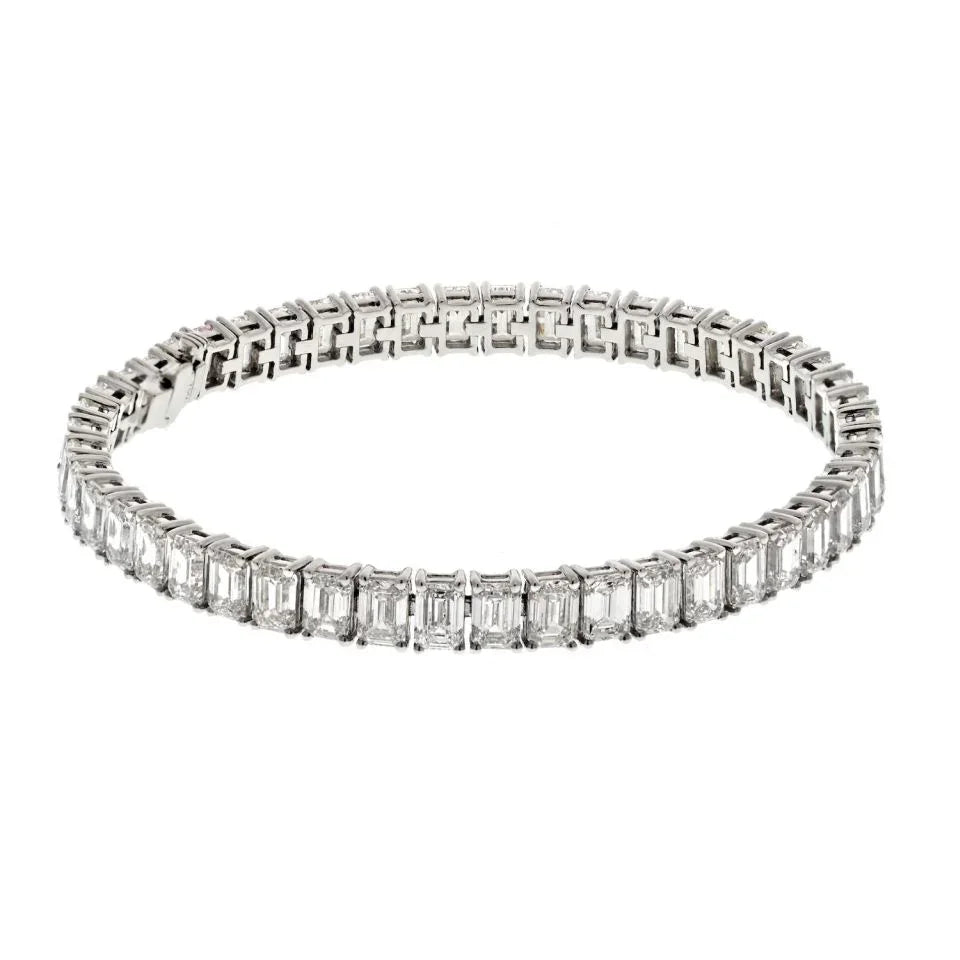 18K White Gold 19.00cttw Emerald Cut Diamond Straight Line Tennis Bracelet - The Back Vault