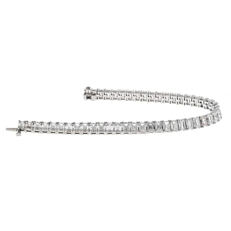 18K White Gold 19.00cttw Emerald Cut Diamond Straight Line Tennis Bracelet - The Back Vault