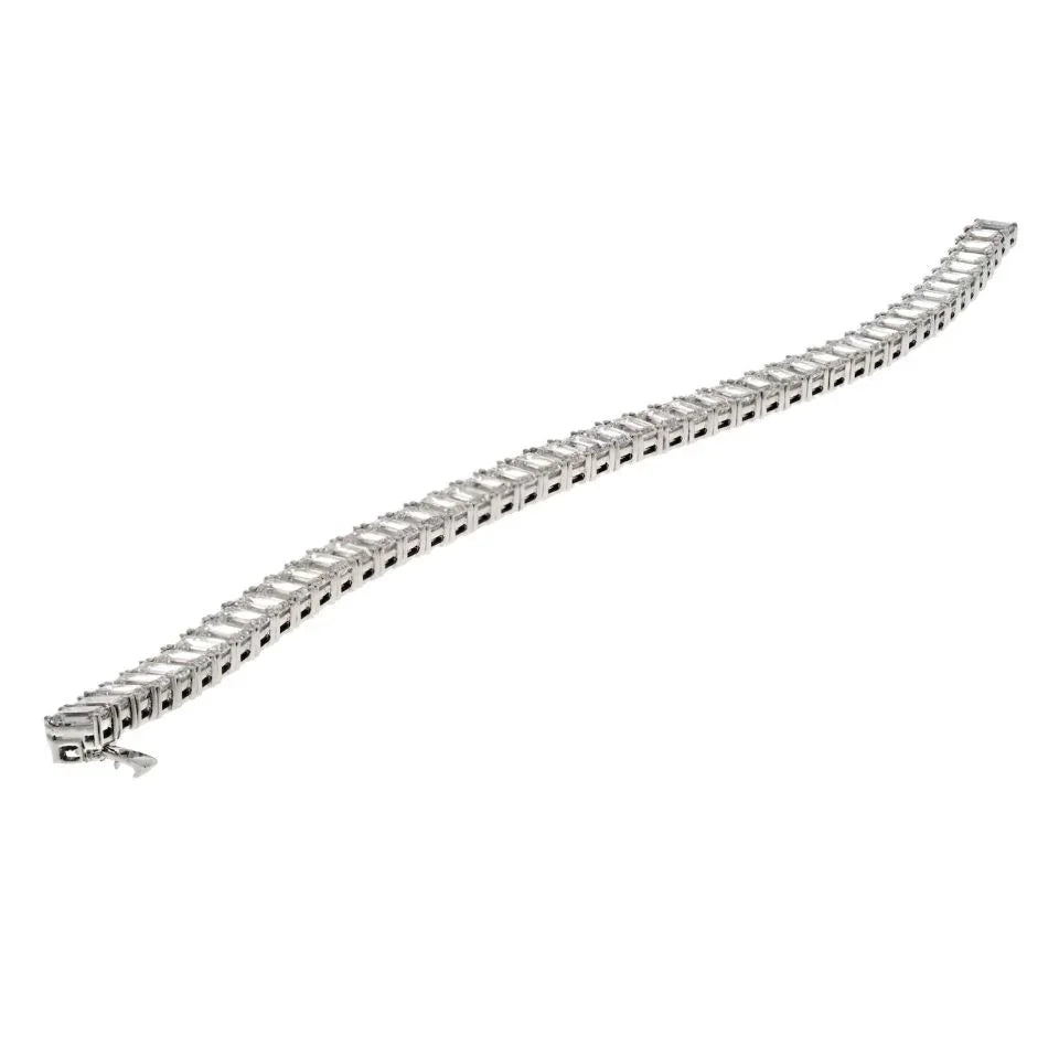 18K White Gold 19.00cttw Emerald Cut Diamond Straight Line Tennis Bracelet - The Back Vault