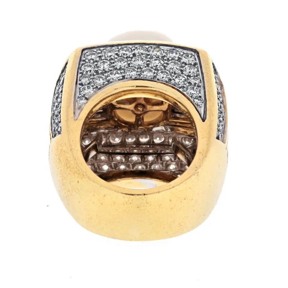 David Webb Platinum & 18K Yellow Gold Pearl And 9.00cttw Diamond Ring - The Back Vault
