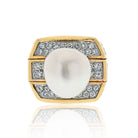 David Webb Platinum & 18K Yellow Gold Pearl And 9.00cttw Diamond Ring - The Back Vault