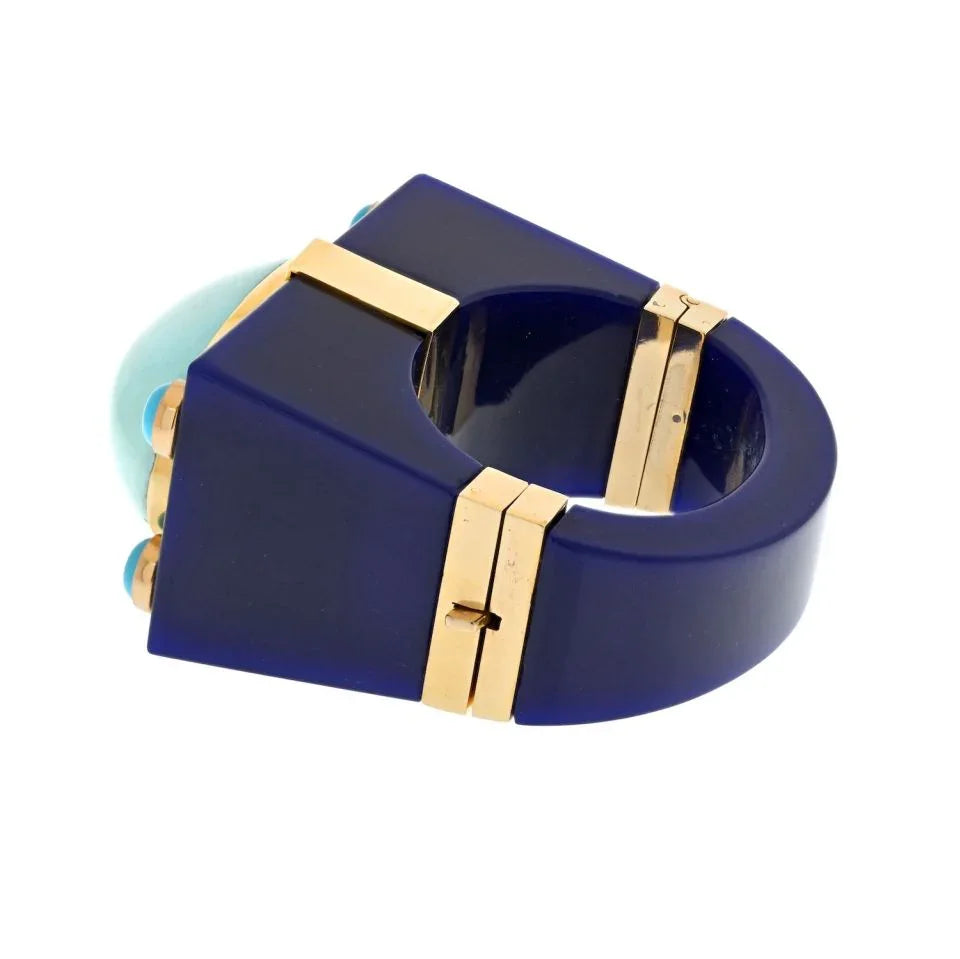 Seaman Schepps 14K Yellow Gold Turquoise Bakelite Cuff Bracelet - The Back Vault