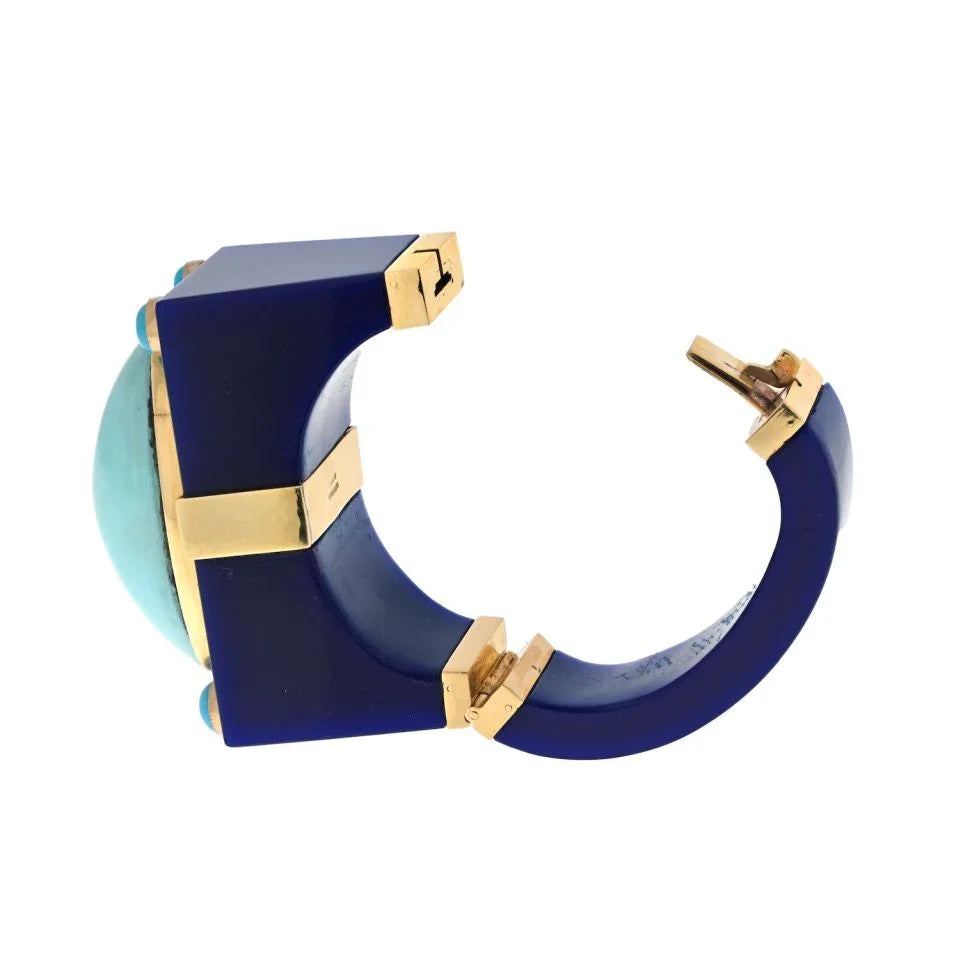 Seaman Schepps 14K Yellow Gold Turquoise Bakelite Cuff Bracelet - The Back Vault