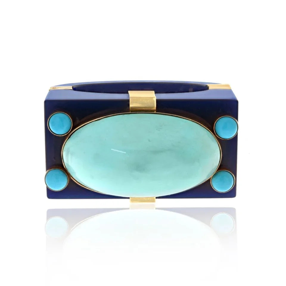 Seaman Schepps 14K Yellow Gold Turquoise Bakelite Cuff Bracelet - The Back Vault