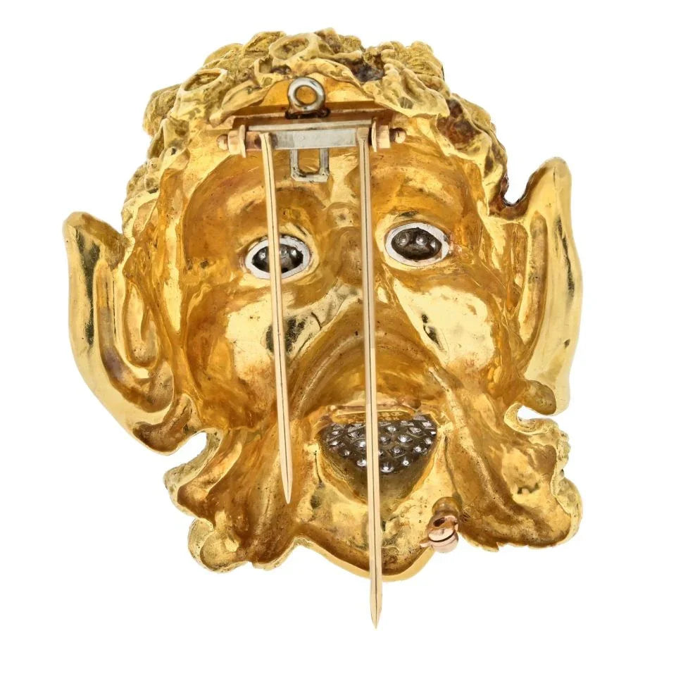 David Webb Platinum & 18K Yellow Gold Satyr Diamond Face Brooch - The Back Vault