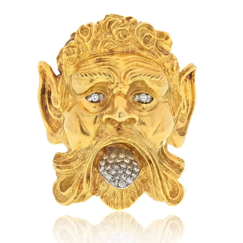 David Webb Platinum & 18K Yellow Gold Satyr Diamond Face Brooch - The Back Vault