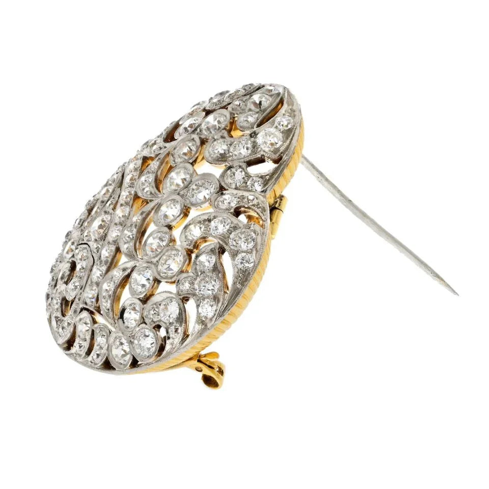 Platinum & 18K Yellow Gold 5.00cttw Victorian Diamond Heart Brooch - The Back Vault