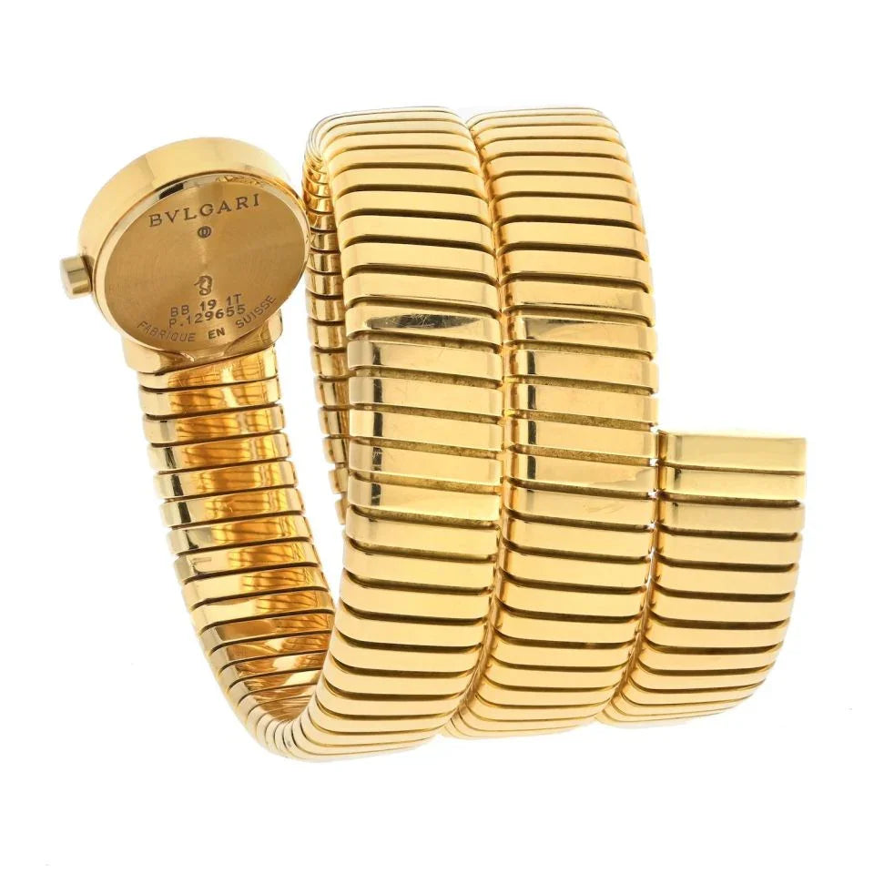 Bvlgari Tubogas 18K Yellow Gold BB 19 1T All Gold Serpenti Black Dial Women Watch - The Back Vault