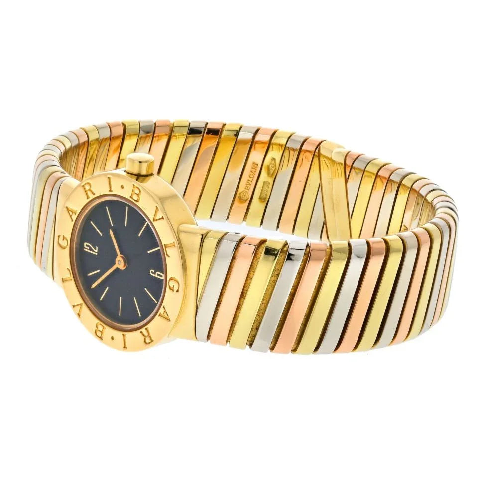 Bvlgari Tubogas 18K Tri Color BB 23 2T Tricolor Black Dial Women Watch - The Back Vault