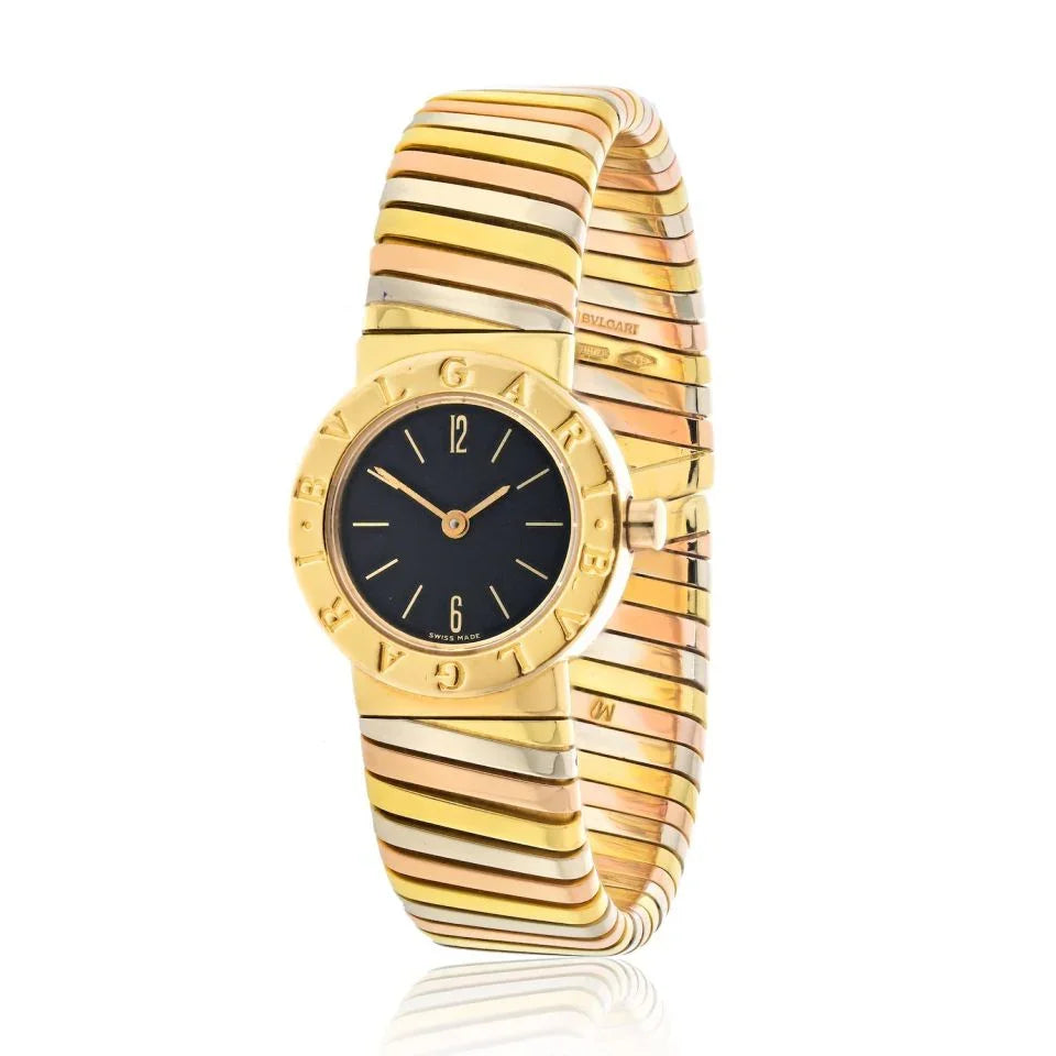 Bvlgari Tubogas 18K Tri Color BB 23 2T Tricolor Black Dial Women Watch - The Back Vault