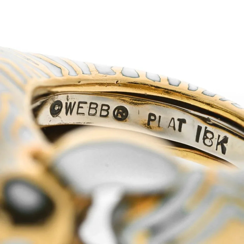 David Webb Platinum & 18K Yellow Gold Zebra White Enamel Animal Ring - The Back Vault