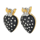 David Webb 18K Yellow Gold Cupid Black Enamel Diamond Studed Heart Clip Earrings - The Back Vault