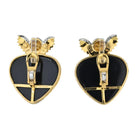 David Webb 18K Yellow Gold Cupid Black Enamel Diamond Studed Heart Clip Earrings - The Back Vault